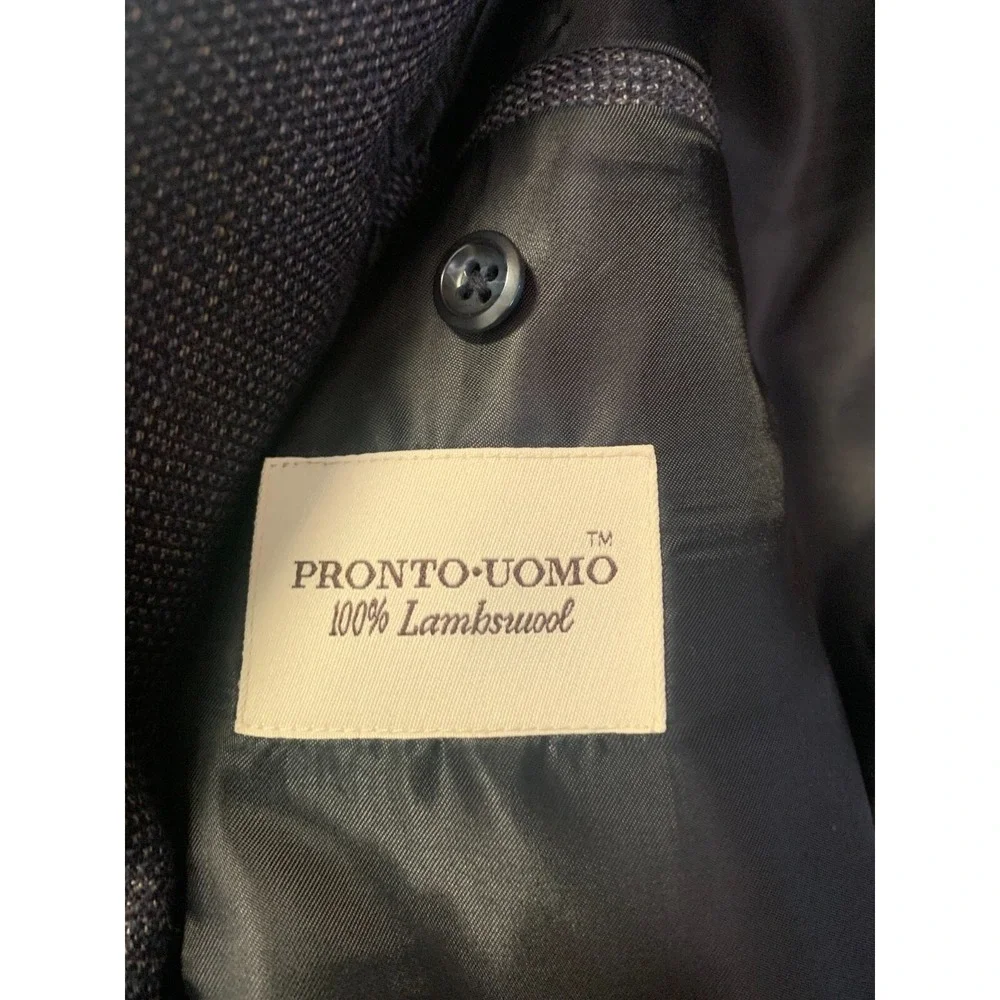 Pronto Uomo Wool Blazer Mens 44R Sport Coat Navy Blue Lambswool Tweed ClassicEUC
